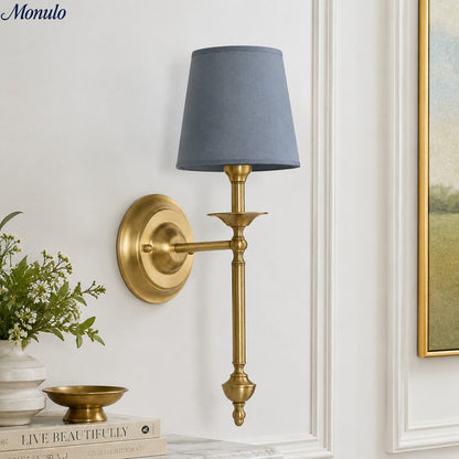 Stoffen Wandlamp met Vintage Koperen Afwerking – Sfeervolle Verlichting voor Hal, Slaapkamer en Woonkamer