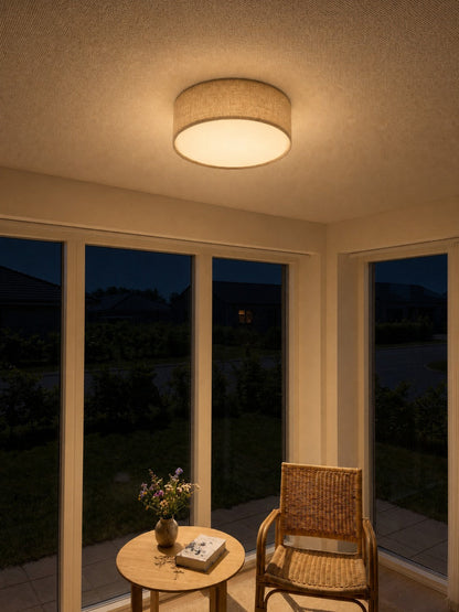 Plafondlamp met Linnen Kap – Drumvorm Ø30/45cm – Modern Scandinavisch Design – Elegante Verlichting Woonkamer Slaapkamer Eetkamer