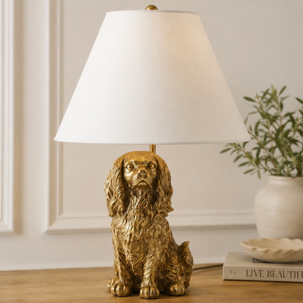 Dierenfiguur Tafellamp met Katoenen Kap – Klassieke Nachtkastlamp met Dierenmotief