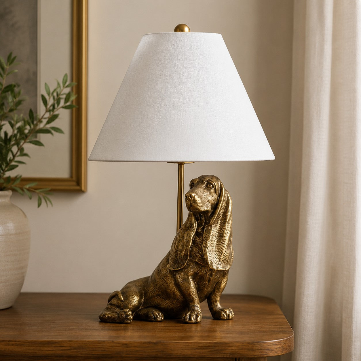 Dierenfiguur Tafellamp met Katoenen Kap – Klassieke Nachtkastlamp met Dierenmotief
