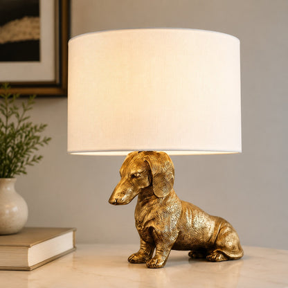 Dierenfiguur Tafellamp met Katoenen Kap – Klassieke Nachtkastlamp met Dierenmotief