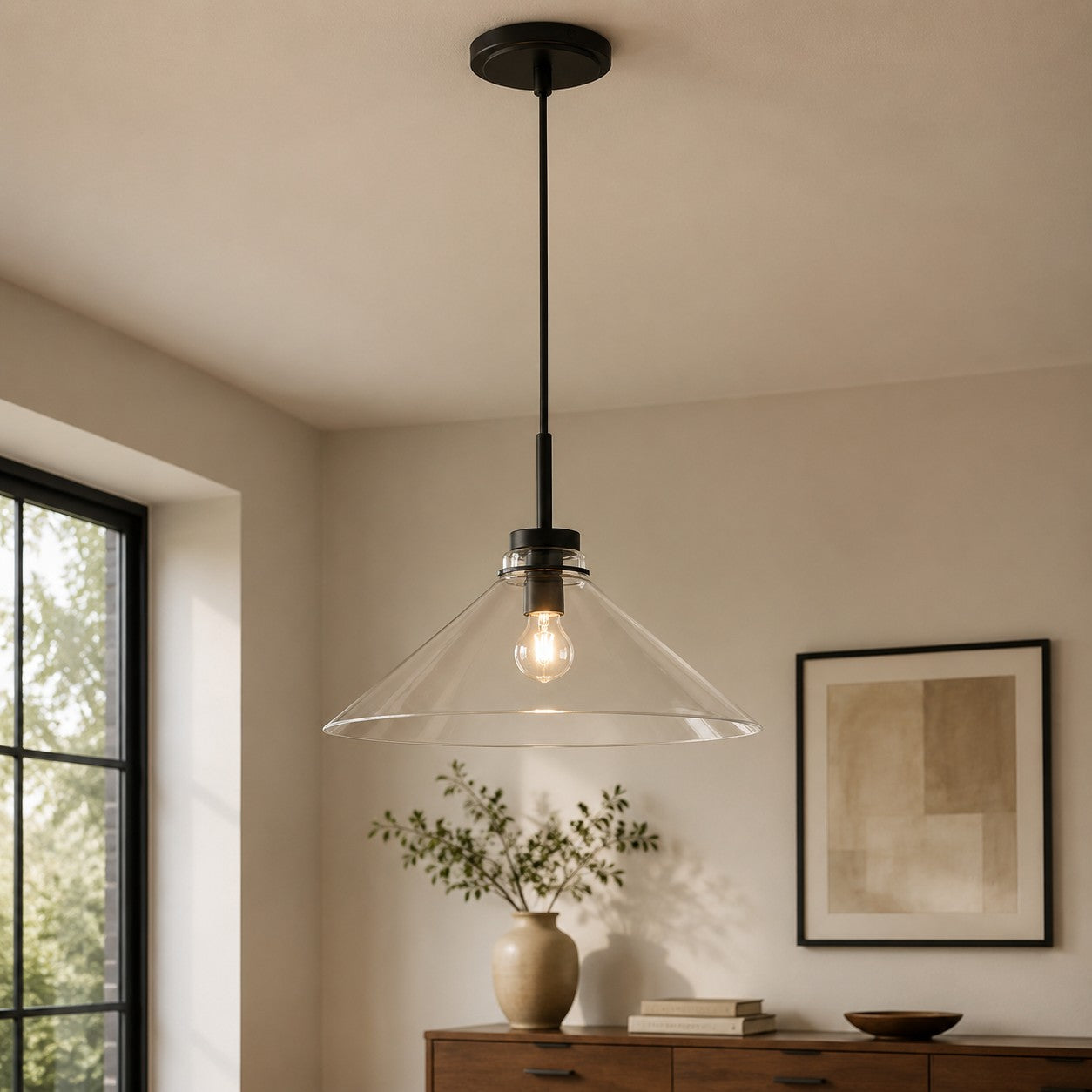 Kegelvormige Hanglamp in Landelijke Stijl - Dimbaar - Voor Keuken en Hal - Scandinavisch Geïnspireerd - Modern Farmhouse Verlichting