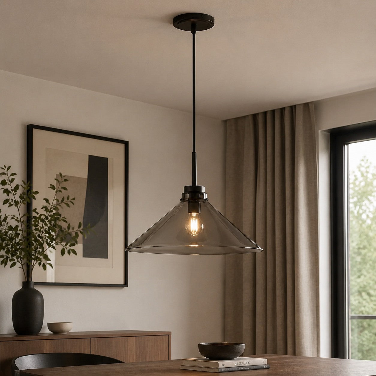 Kegelvormige Hanglamp in Landelijke Stijl - Dimbaar - Voor Keuken en Hal - Scandinavisch Geïnspireerd - Modern Farmhouse Verlichting