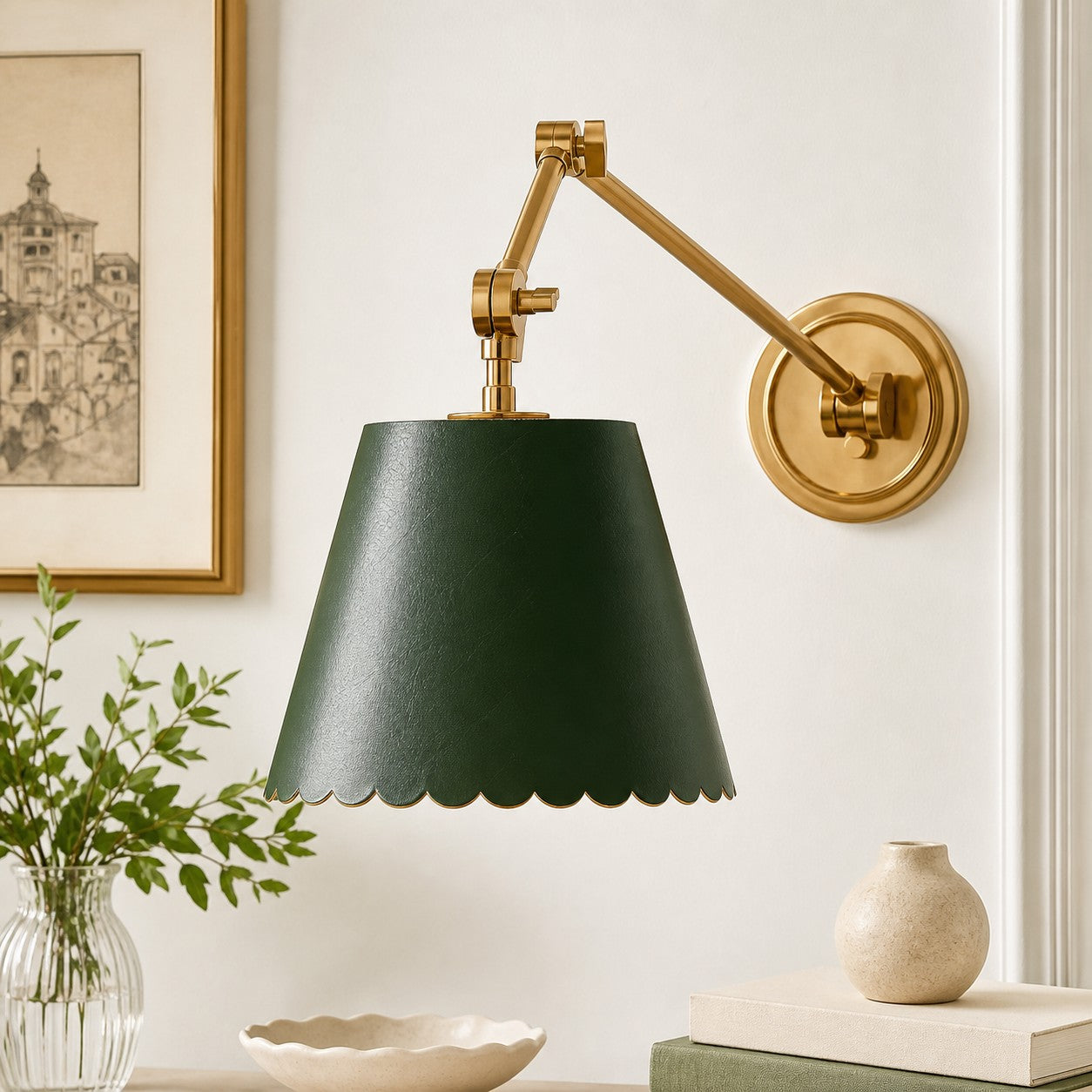 Wandlamp met Scalloped Shade – Modern Rustieke Verlichting voor Slaapkamer en Woonruimtes
