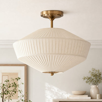 Semi-Flush Plafondlamp Metaal Stoffen Kap Gestroomlijnde Vormgeving Hedendaagse Verlichting Woonkamer Slaapkamer Scandinavisch Interieur Vintage Details