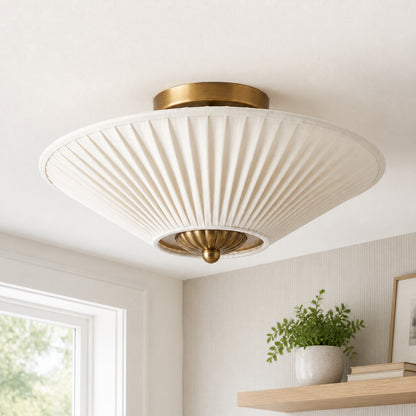 Semi-Flush Plafondlamp Metaal Stoffen Kap Gestroomlijnde Vormgeving Hedendaagse Verlichting Woonkamer Slaapkamer Scandinavisch Interieur Vintage Details