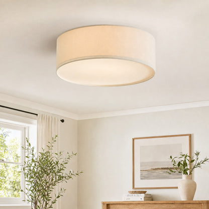 Plafondlamp met Linnen Kap – Drumvorm Ø30/45cm – Modern Scandinavisch Design – Elegante Verlichting Woonkamer Slaapkamer Eetkamer