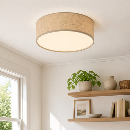 Plafondlamp met Linnen Kap – Drumvorm Ø30/45cm – Modern Scandinavisch Design – Elegante Verlichting Woonkamer Slaapkamer Eetkamer