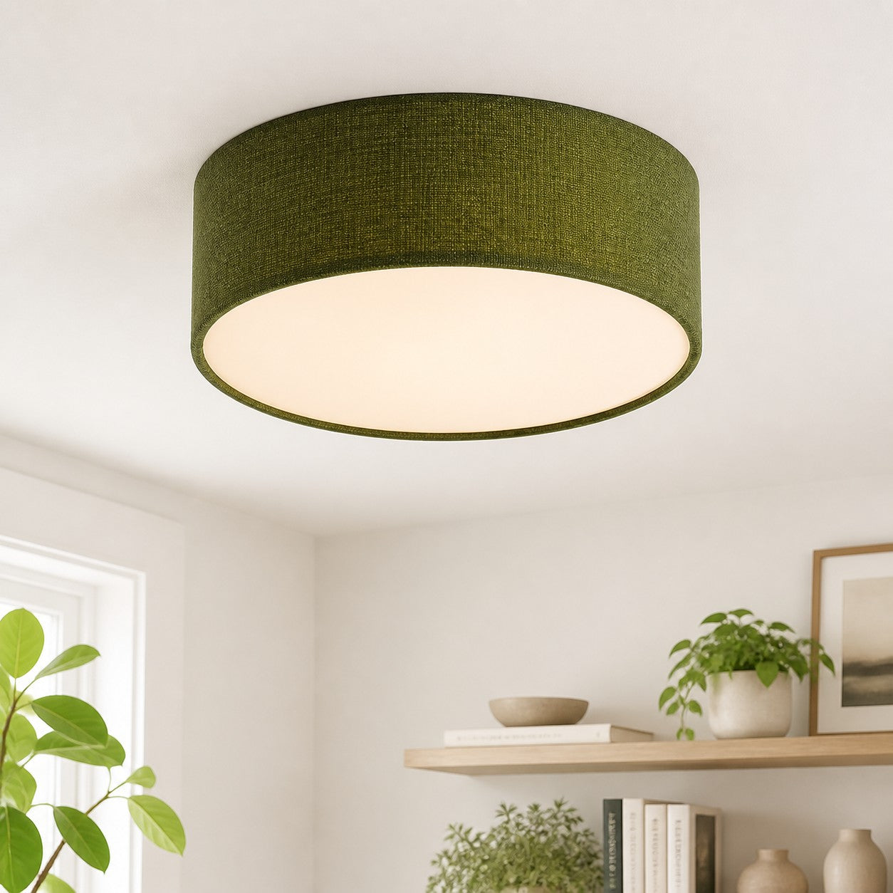 Plafondlamp met Linnen Kap – Drumvorm Ø30/45cm – Modern Scandinavisch Design – Elegante Verlichting Woonkamer Slaapkamer Eetkamer