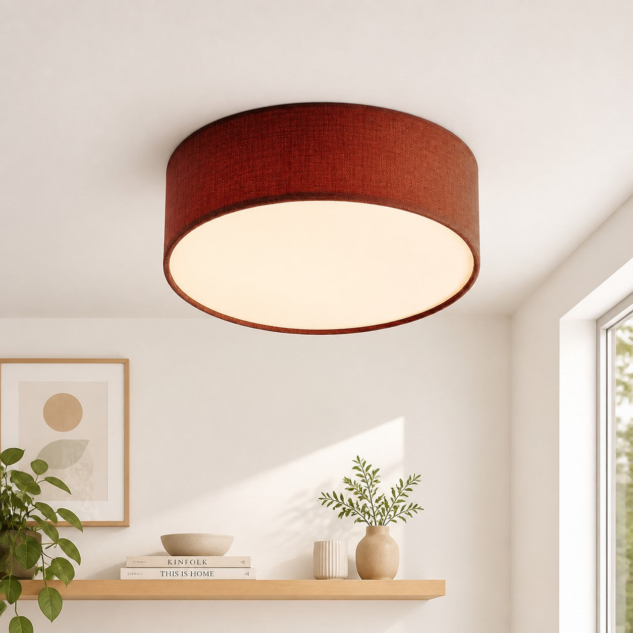 Plafondlamp met Linnen Kap – Drumvorm Ø30/45cm – Modern Scandinavisch Design – Elegante Verlichting Woonkamer Slaapkamer Eetkamer