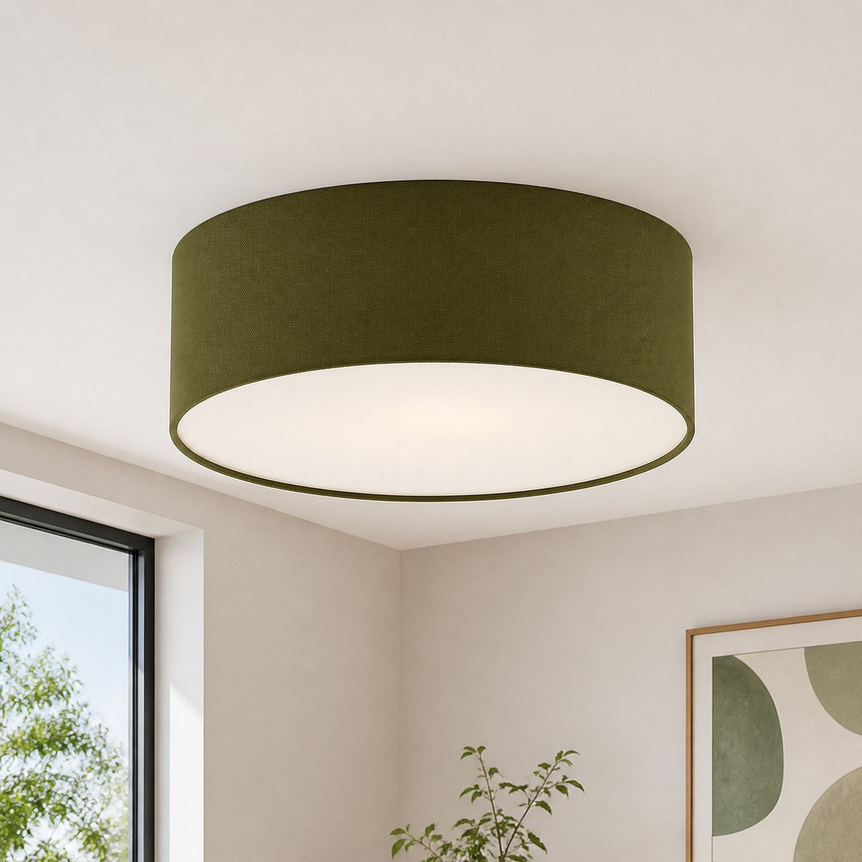 Plafondlamp met Linnen Kap – Drumvorm Ø30/45cm – Modern Scandinavisch Design – Elegante Verlichting Woonkamer Slaapkamer Eetkamer