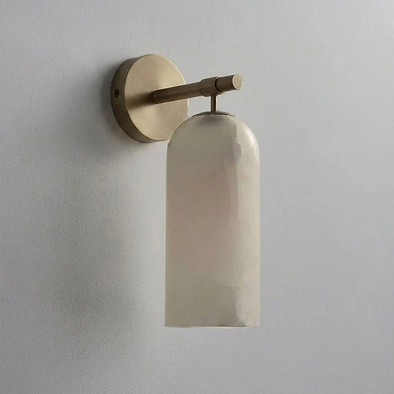Albast Wandlamp Cilindervorm Minimalistisch Gouden Armatuur Warme Gloed Verlichting