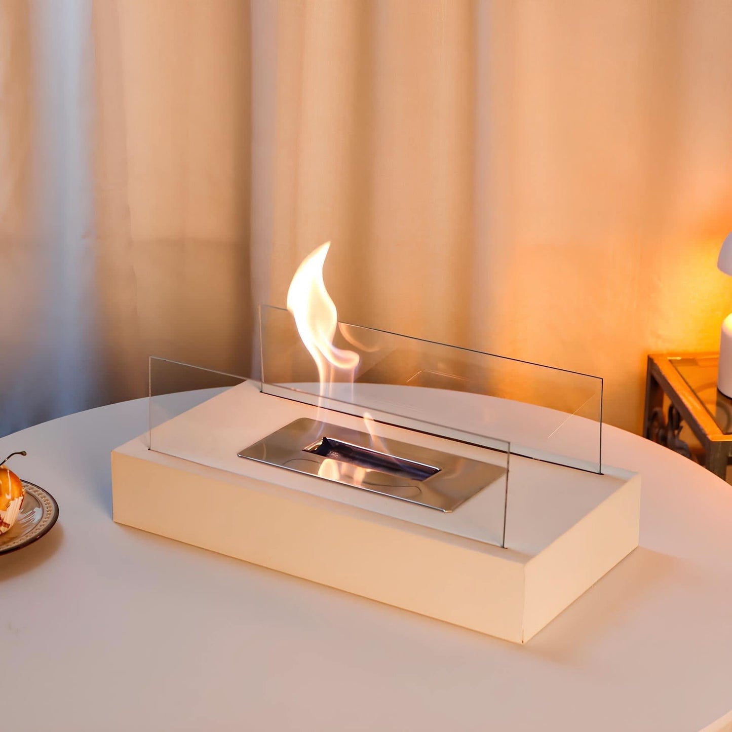 Bioethanol Tafelkachel Draagbaar Gehard Glas & Staal Design voor Binnen & Buiten Rookvrij Sfeerverlichting