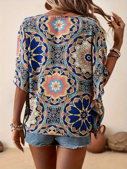 Bloes met Bloemen V-hals voor Vrouw Zomerse Stijl