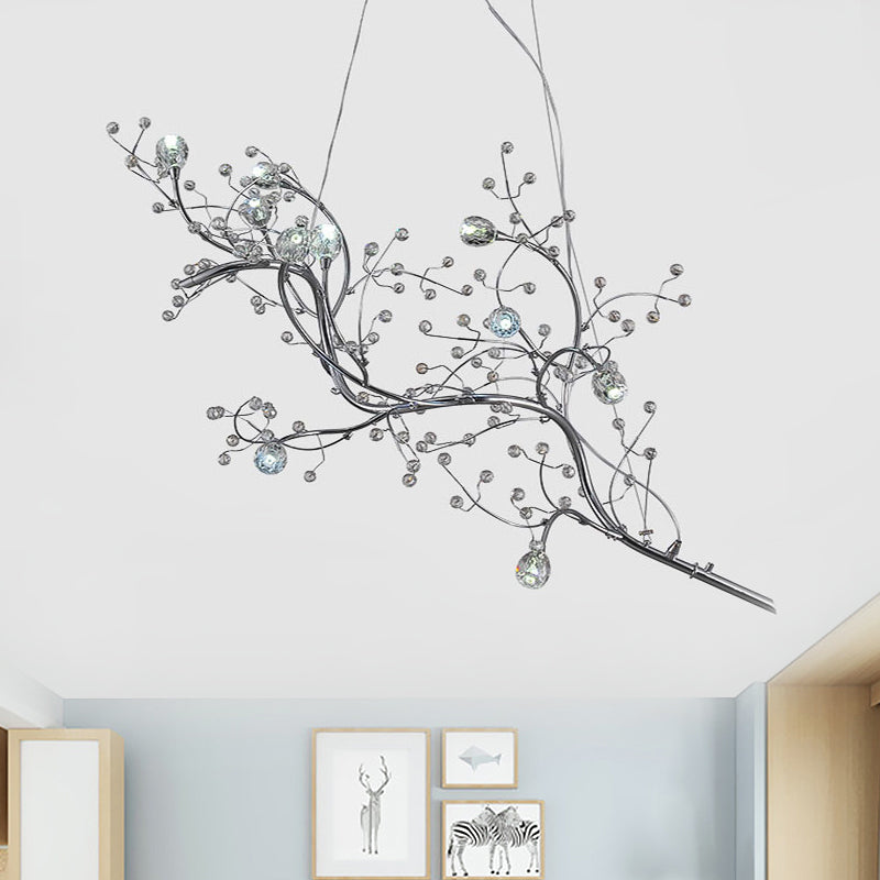 Metallic Kroonluchter met Kristallen Takken – 10 Lichtpunten – Romantische Hanglamp voor Woonkamer, Eetkamer en Slaapkamer