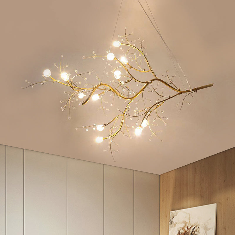 Metallic Kroonluchter met Kristallen Takken – 10 Lichtpunten – Romantische Hanglamp voor Woonkamer, Eetkamer en Slaapkamer