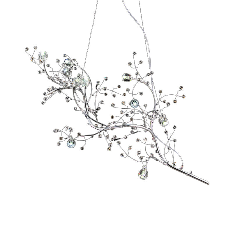 Metallic Kroonluchter met Kristallen Takken – 10 Lichtpunten – Romantische Hanglamp voor Woonkamer, Eetkamer en Slaapkamer