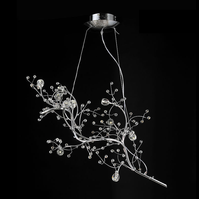 Metallic Kroonluchter met Kristallen Takken – 10 Lichtpunten – Romantische Hanglamp voor Woonkamer, Eetkamer en Slaapkamer