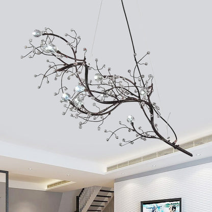Metallic Kroonluchter met Kristallen Takken – 10 Lichtpunten – Romantische Hanglamp voor Woonkamer, Eetkamer en Slaapkamer