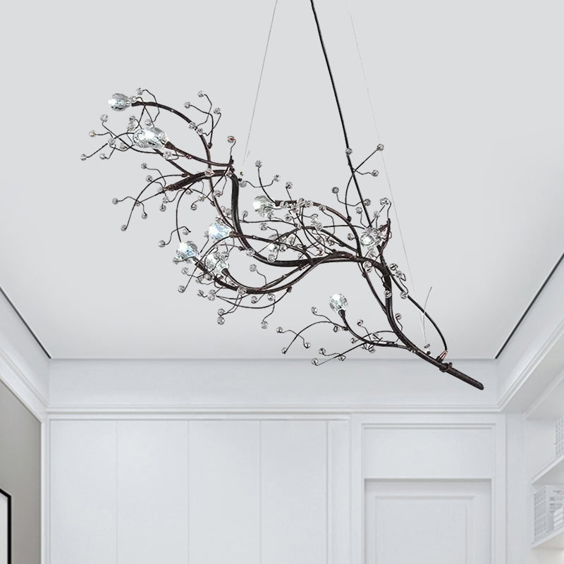 Metallic Kroonluchter met Kristallen Takken – 10 Lichtpunten – Romantische Hanglamp voor Woonkamer, Eetkamer en Slaapkamer