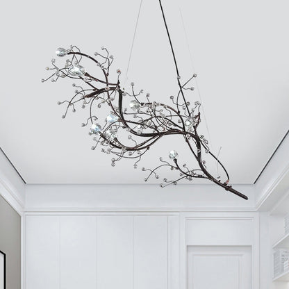 Metallic Kroonluchter met Kristallen Takken – 10 Lichtpunten – Romantische Hanglamp voor Woonkamer, Eetkamer en Slaapkamer