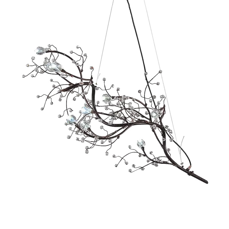 Metallic Kroonluchter met Kristallen Takken – 10 Lichtpunten – Romantische Hanglamp voor Woonkamer, Eetkamer en Slaapkamer