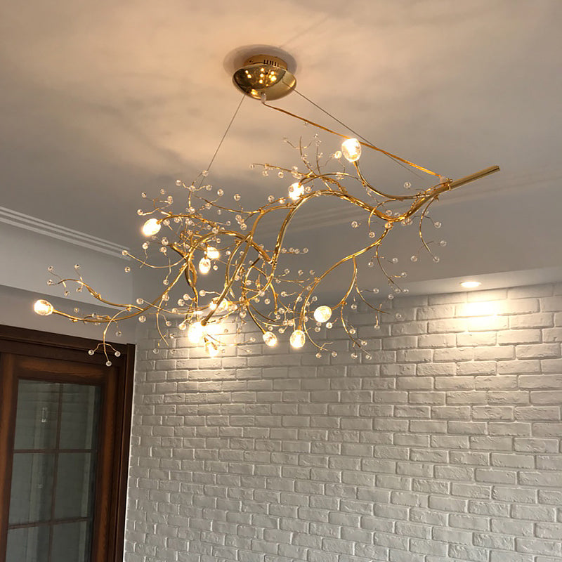 Metallic Kroonluchter met Kristallen Takken – 10 Lichtpunten – Romantische Hanglamp voor Woonkamer, Eetkamer en Slaapkamer
