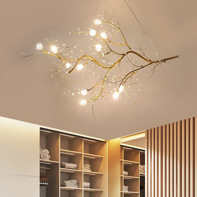 Metallic Kroonluchter met Kristallen Takken – 10 Lichtpunten – Romantische Hanglamp voor Woonkamer, Eetkamer en Slaapkamer