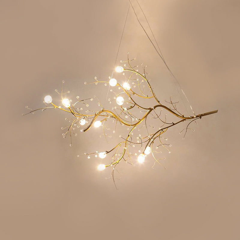 Metallic Kroonluchter met Kristallen Takken – 10 Lichtpunten – Romantische Hanglamp voor Woonkamer, Eetkamer en Slaapkamer