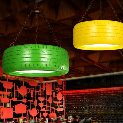 Industriële Hanglamp Autoband Rubber met Ketting voor Bar | Creatieve Verlichting Groen Geel Roze Rood Blauw