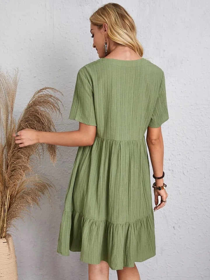 Elegante V-hals Jurk voor Dames Korte Mouw