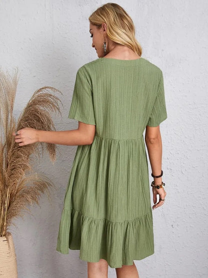 Elegante V-hals Jurk voor Dames Korte Mouw