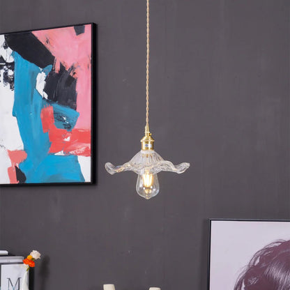 Hanglamp Glas E27 23cm Groen Messing Bloemvorm Eettafel Slaapkamer Retro Verlichting Vintage Hanglamp