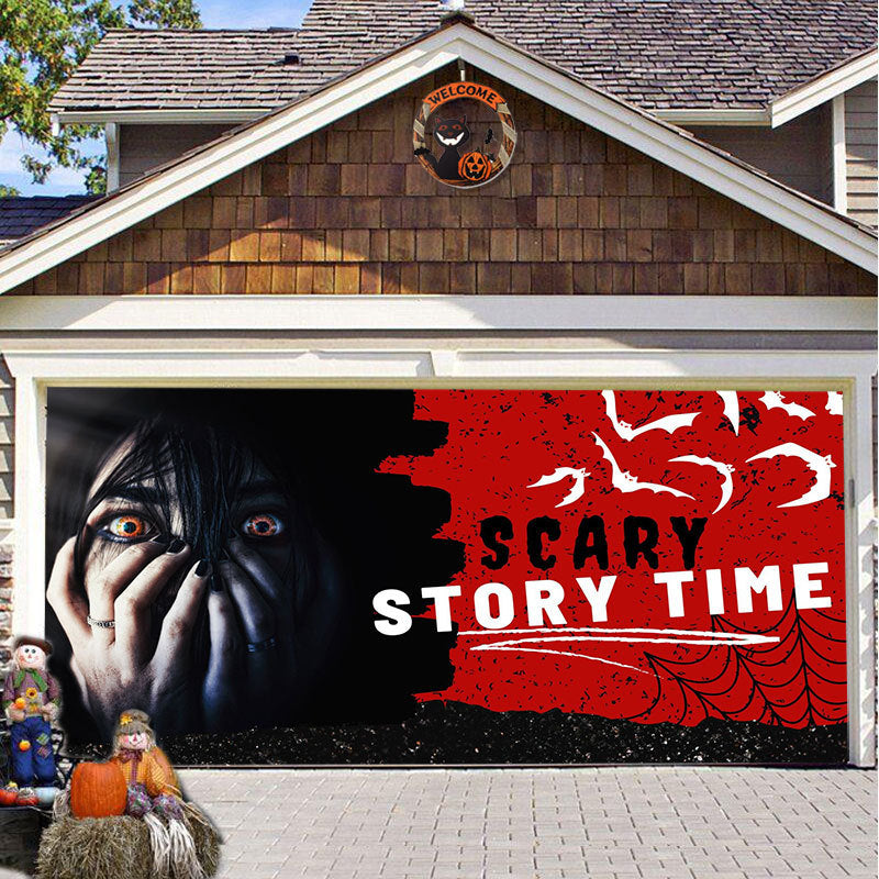 Halloween Garagedeur Decoratie Spookachtige Bedrukking Schaduwdoek Herbruikbaar Horror Sfeer Doek Waterdicht Buiten Feestversiering