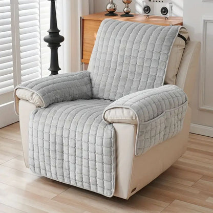 Gequilte Relaxfauteuil Hoes met Opbergzak – Microvezel Beschermhoes voor Recliner Stoel