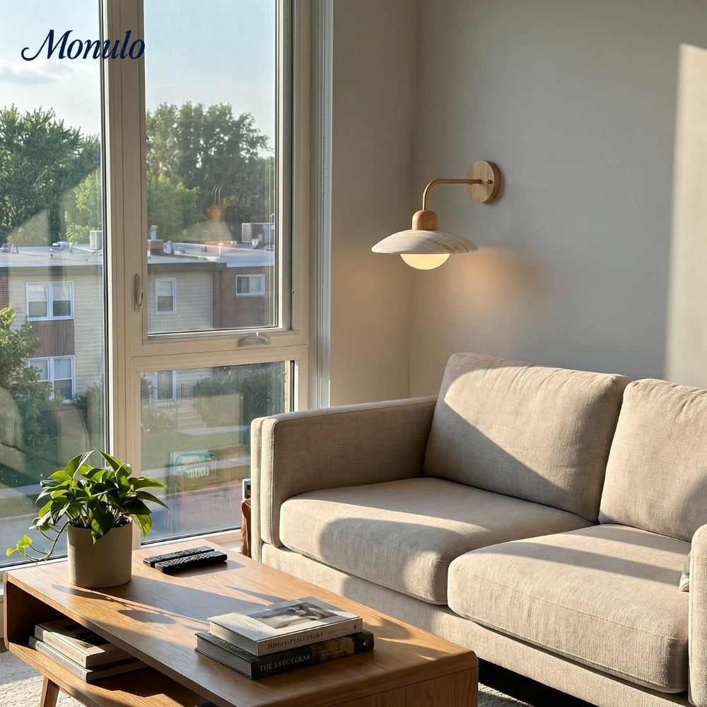 Travertijn Wandlamp Minimalistische Schijf Design Natuursteen Verlichting voor Woonkamer Slaapkamer Gang Moderne Interieur Wandverlichting met Warm Licht