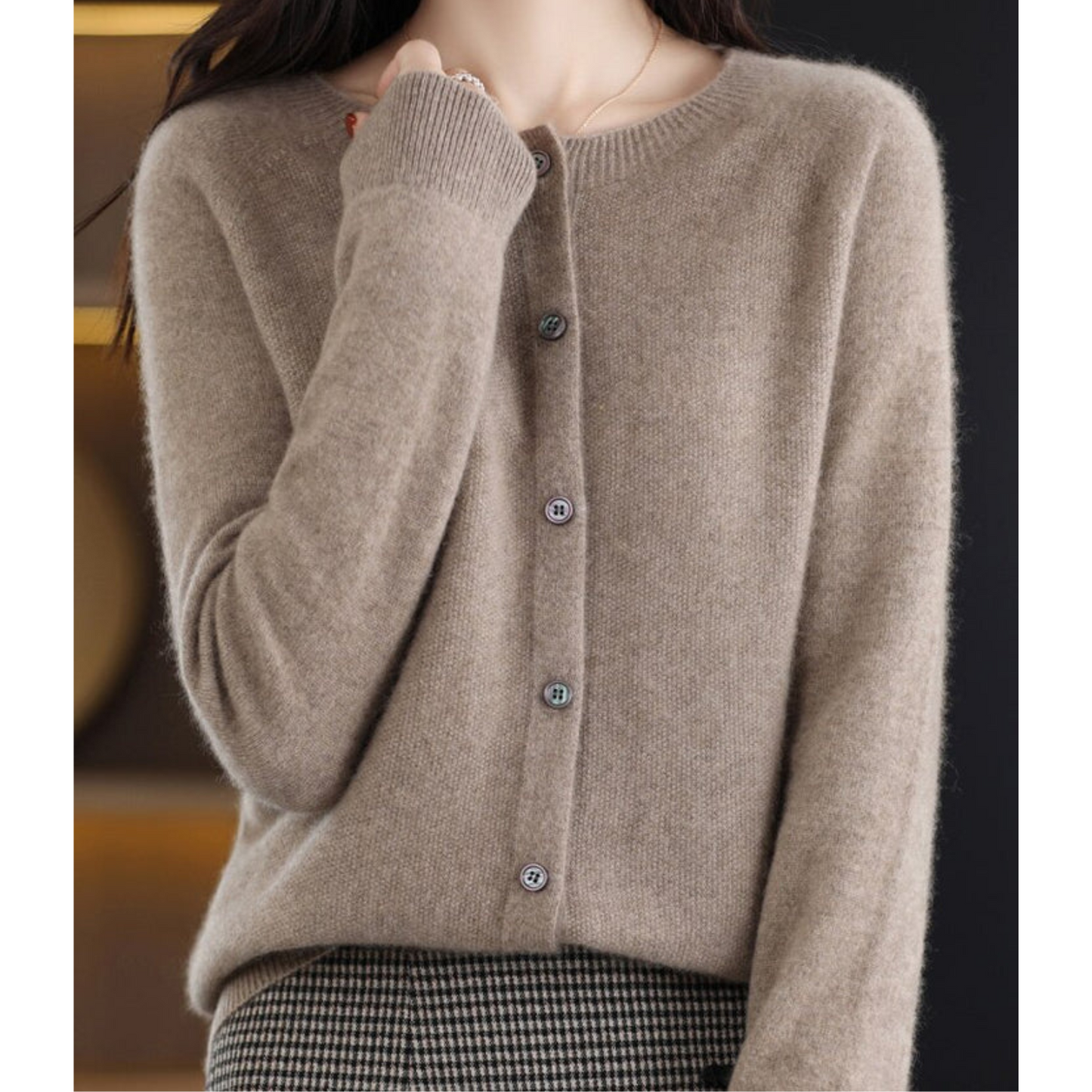 Dames Merinowol Cardigan Zacht Warm O-hals Trui