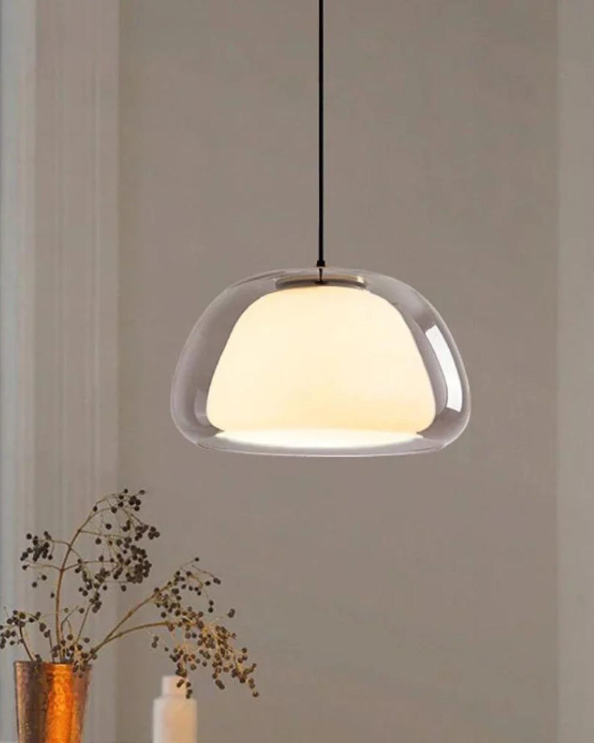 Luxe Glazen Hanglamp Met Mat En Transparant Glas In Minimalistisch Japandi Design