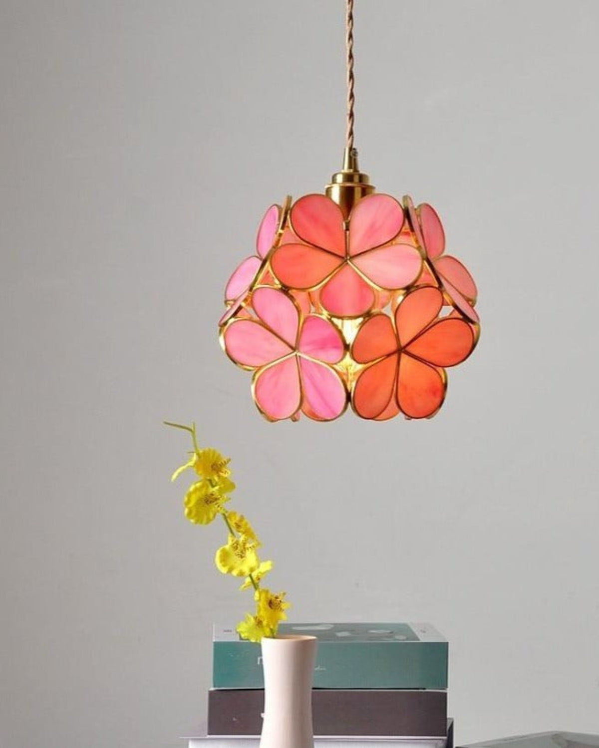 Handgemaakte Hanglamp met Acryl Bloem en IJzeren Frame Transparant Roze Blauw Beige voor Eetkamer Woonkamer Slaapkamer