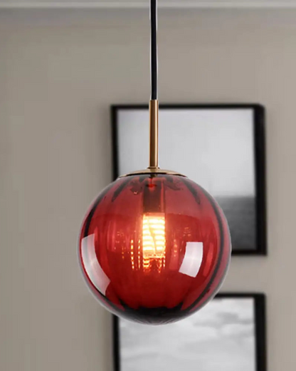 Handgeblazen glazen hanglamp bol met verstelbare kabel grijs blauw bruin rood groen amber 15x22cm 20x25cm sfeerlicht eetkamer woonkamer slaapkamer moderne design verlichting