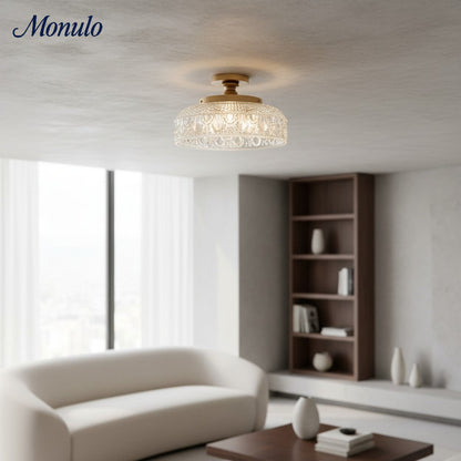 Geribbelde Glazen Plafondlamp met Metalen Armatuur – Minimalistische Verlichting voor Slaapkamer en Gang
