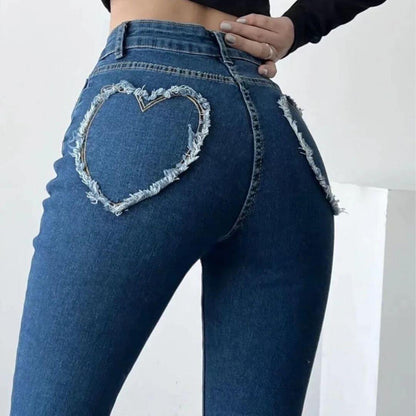 Dames Hoge Taille Flared Jeans met Franjes