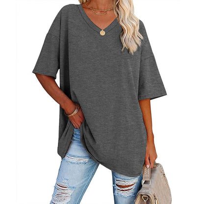 Dames T-shirt V-hals Losse Fit Basis Top Casual