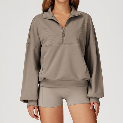 Dames Sweatshirt Sportief Met Halve Rits Comfortabel - StudioMarella