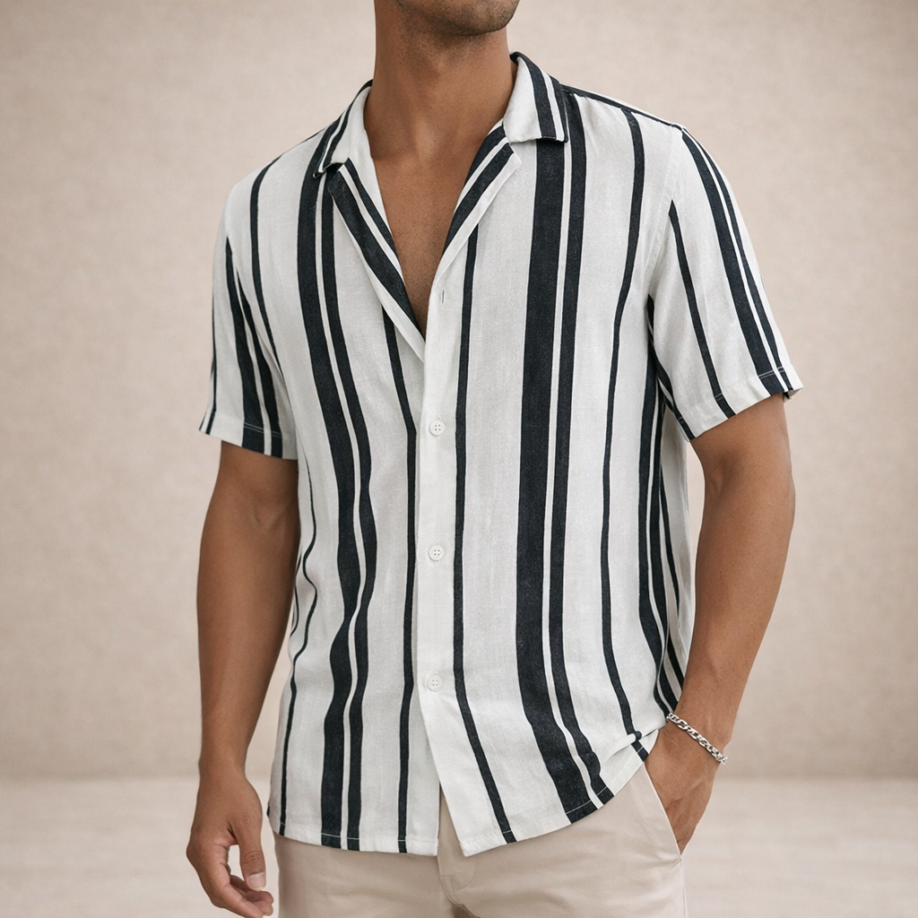 Heren Blouse Linnen Lange Mouwen Gestreepte Stof