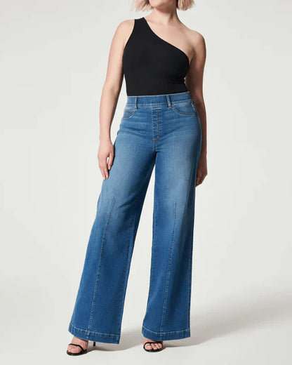 Wijde Denim Broek Hoge Taille Comfortabel Zomer
