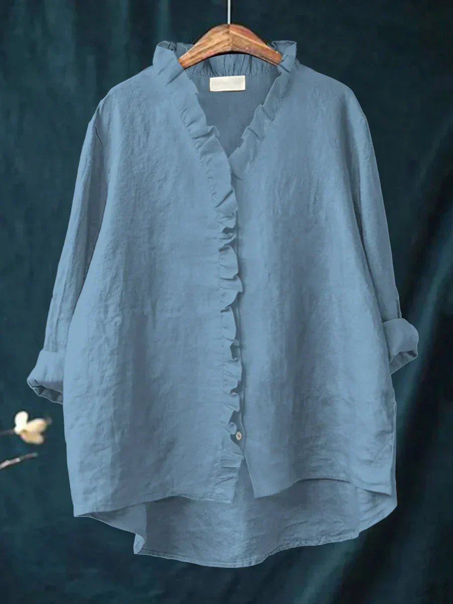 Dames Blouse Katoen Linnen Casual Ruffles