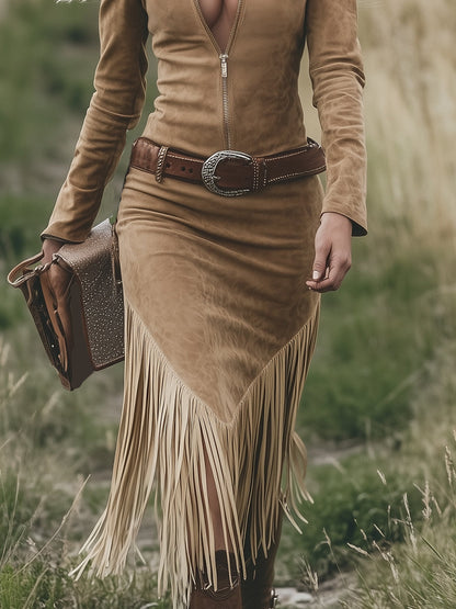 Western Midi Jurk met Kraag en Rits voor Vrouw