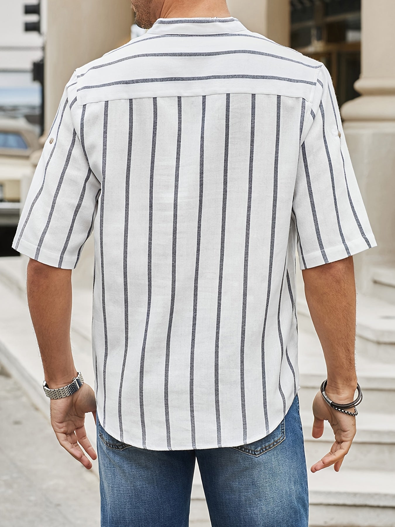 Mannen Zomerhemd Korte Mouwen Strepen Henley Stijl