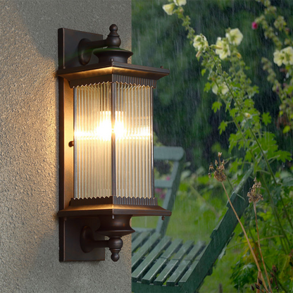 Buitenwandlamp met Geribbeld Glas en Zwart Metalen Behuizing – Klassieke Buitenverlichting voor Tuin, Entree en Terras